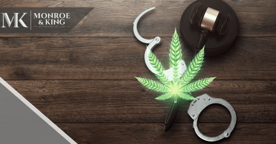 marijuana leaf, handcuffs, gavel